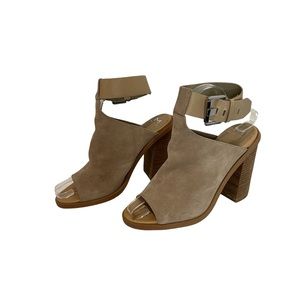 Marc Fisher Mlvashi Beige Tan Suede Peep Toe Ankle Strap Bootie Heels Womens 8.5
